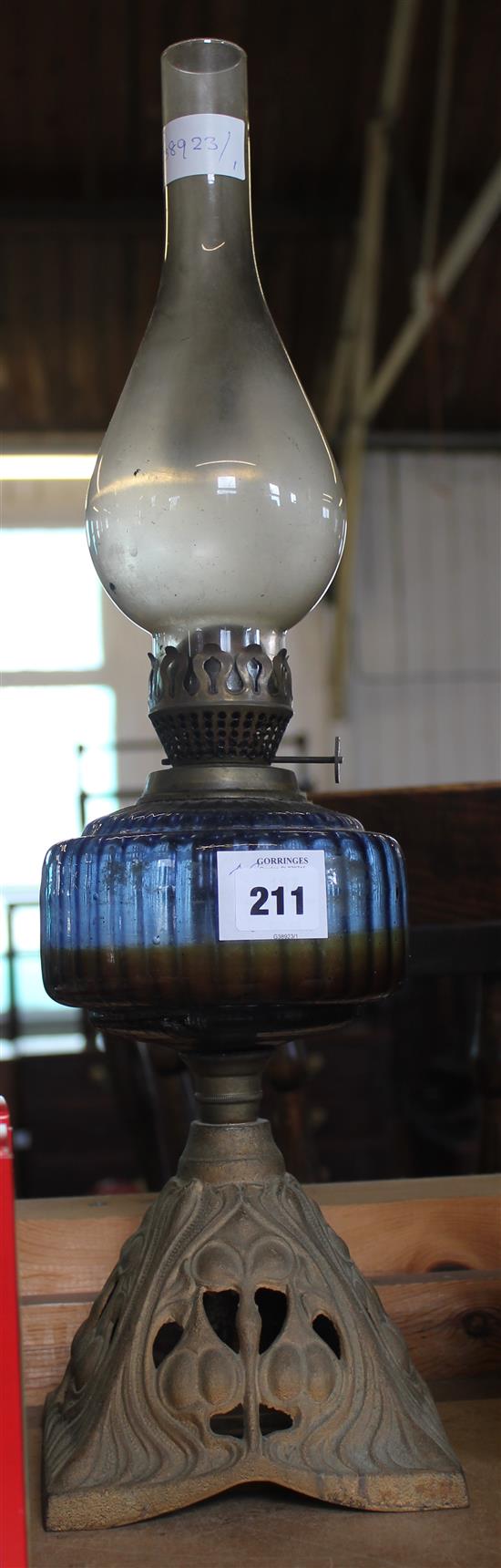 Blue glass oil lamp